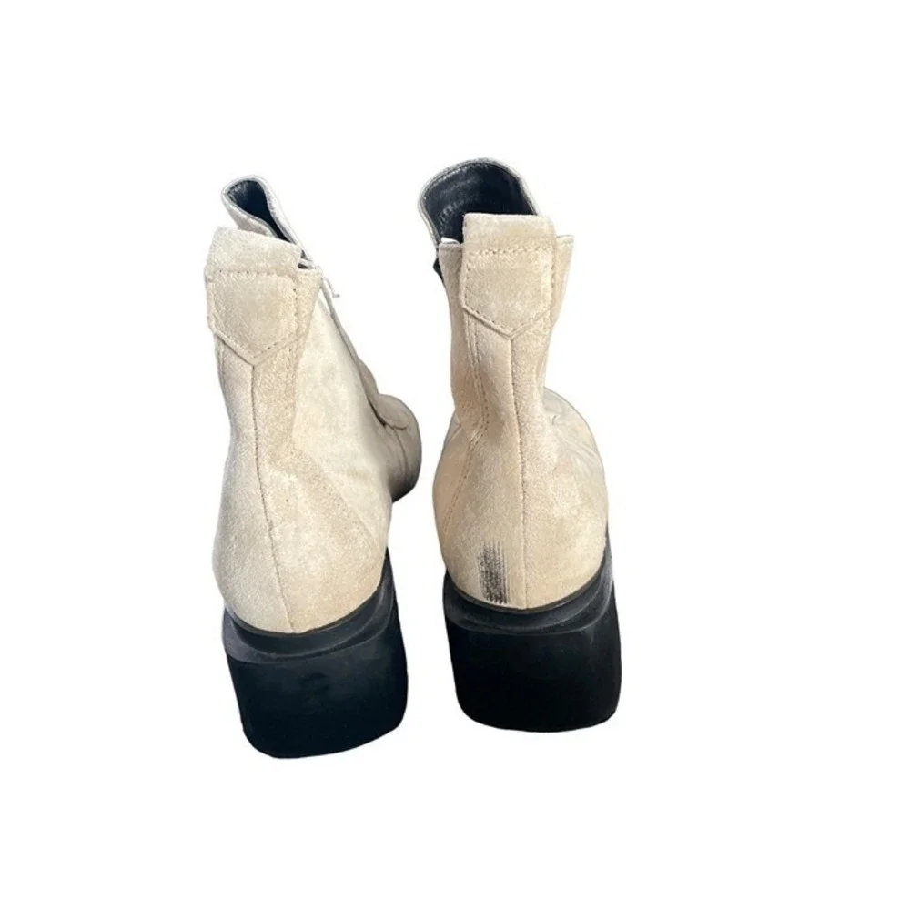Bogner Suede Platform Lug Sole Ankle Boots Womens 6.5 Cream Good Square Toe